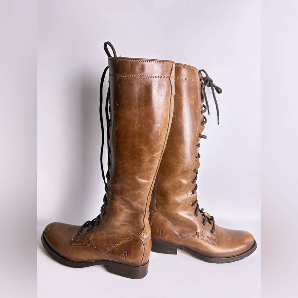 Frye Melissa Tall Lace Brown Leather Hunger Games Boots Women’s Size 6 - Picture 6 of 16